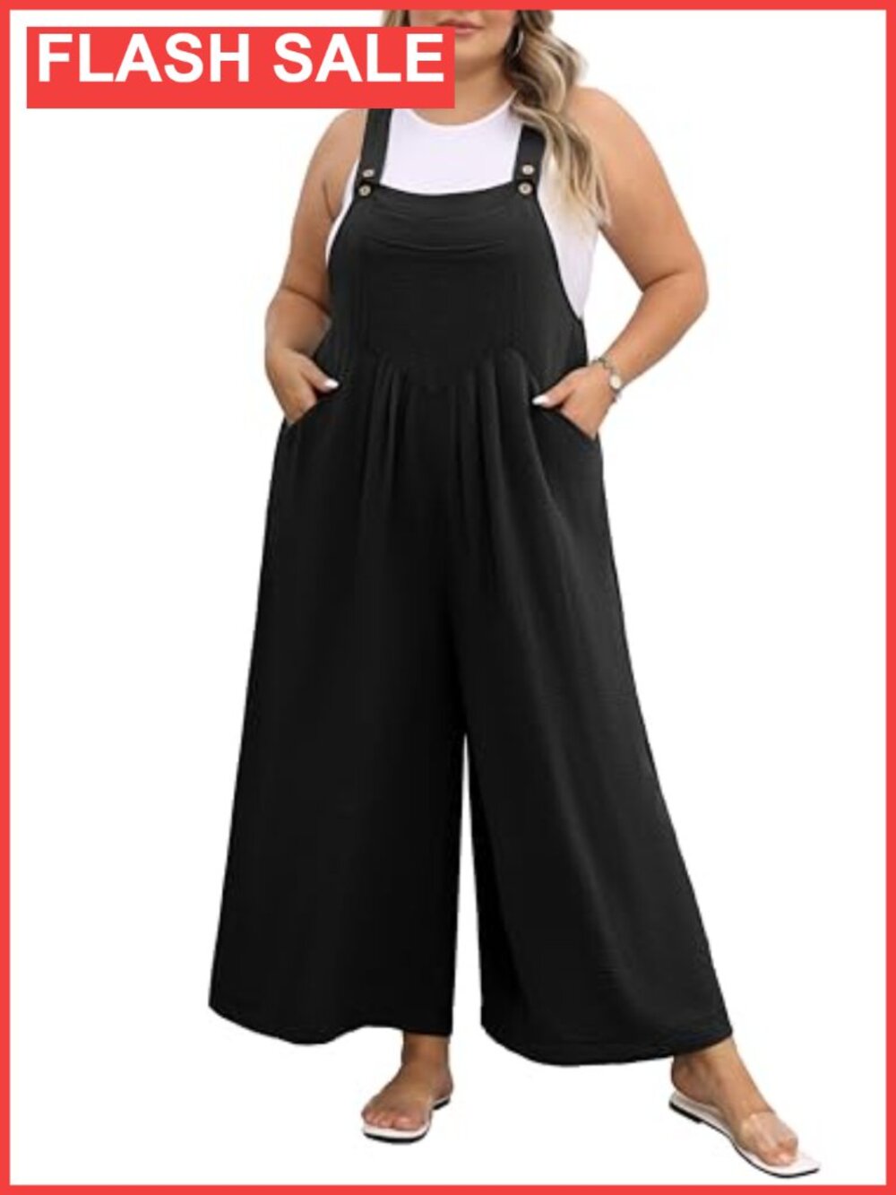 Plus Size Wide Leg Jumpsuit Adjustable Straps Overalls Loose Fit with Pockets